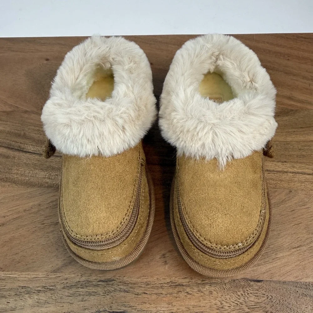 New Little Kids Billy Cozy Chestnut Fur Trim Lined Casual Slippers‎ Size 8 C NIB